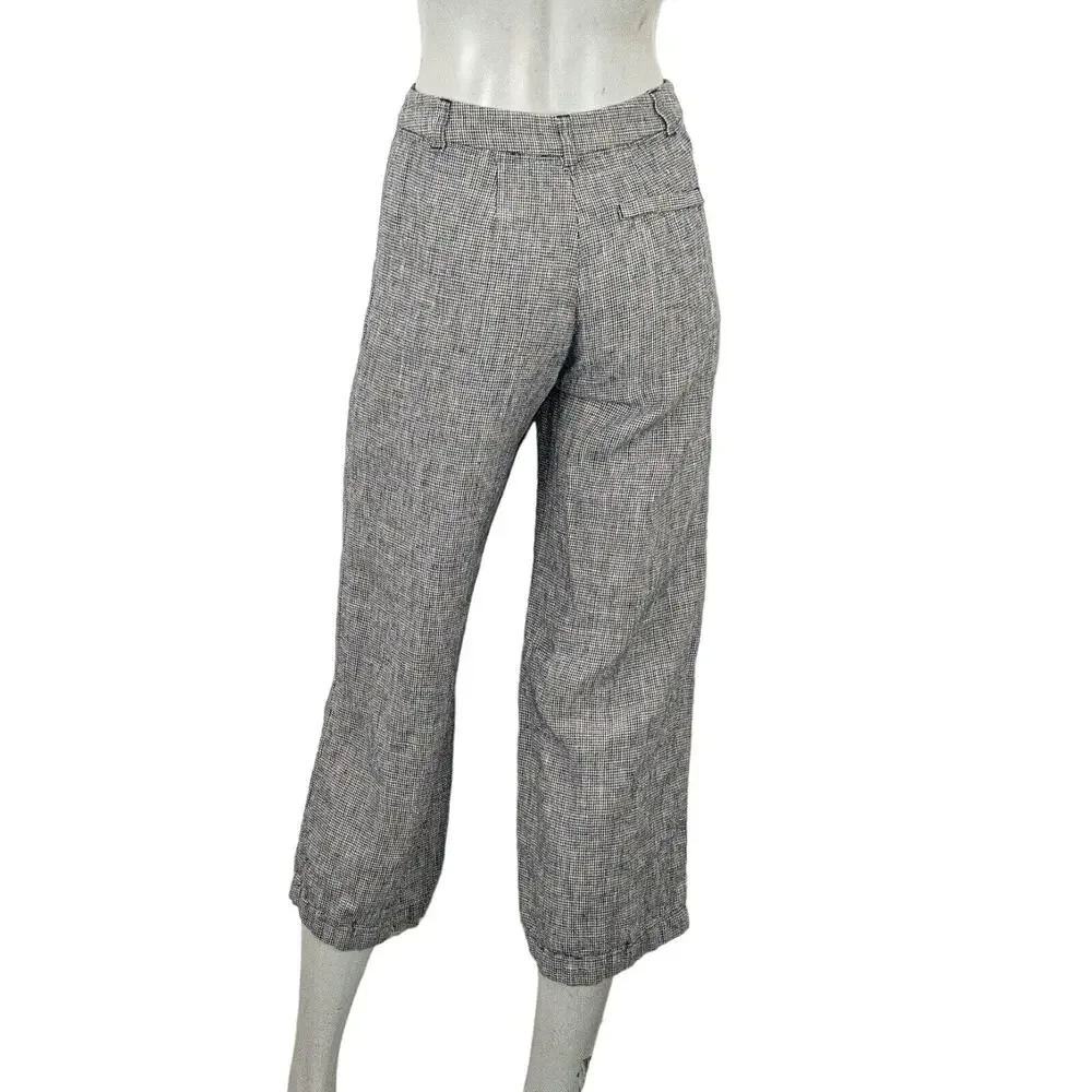 Reformation linen Houndstooth Wide leg Trouser pants black white size 0